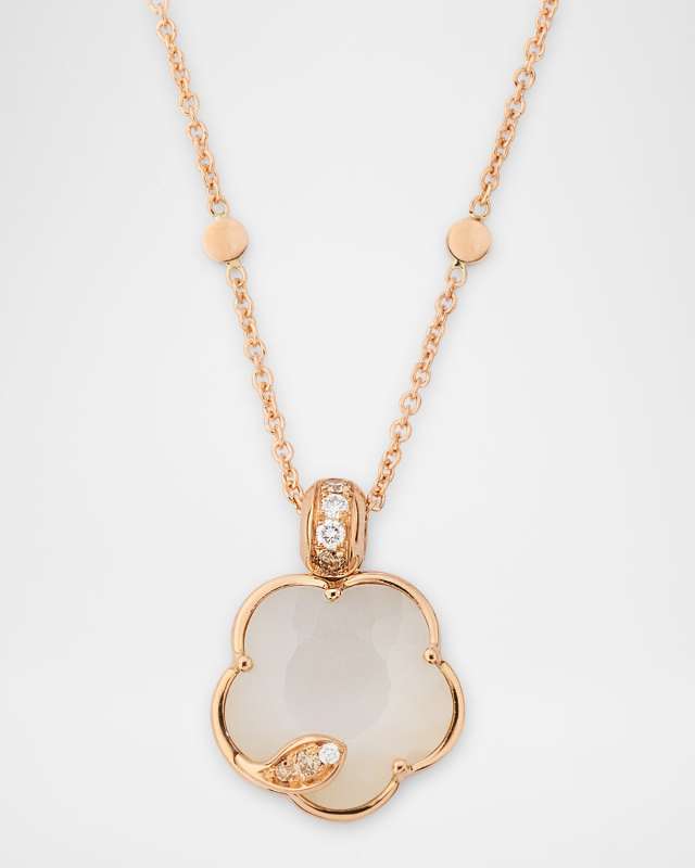 Ton Joli 18K Rose Gold Diamond Necklace with Moonstone and Mother-of-Pearl