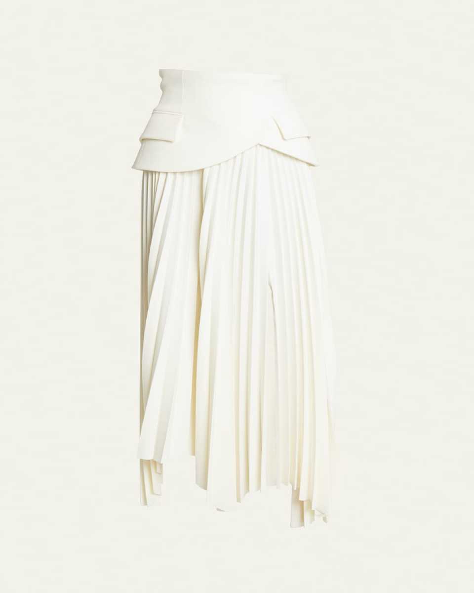 Pleated Asymmetric Maxi Skirt with Basque Detail