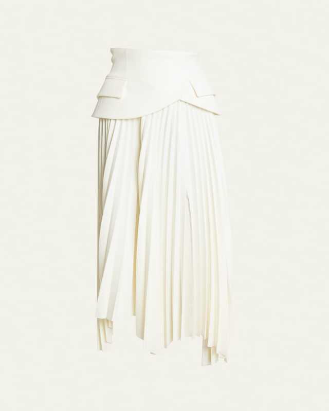 Pleated Asymmetric Maxi Skirt with Basque Detail