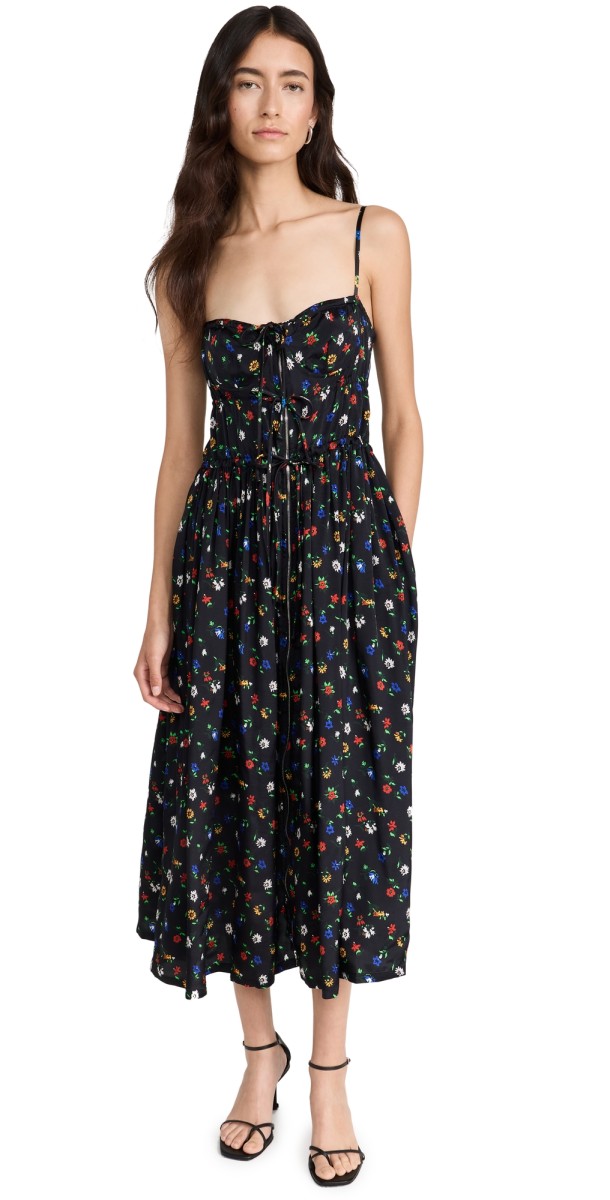 Rosetta Getty Drawstring Slip Dress Black/Multi