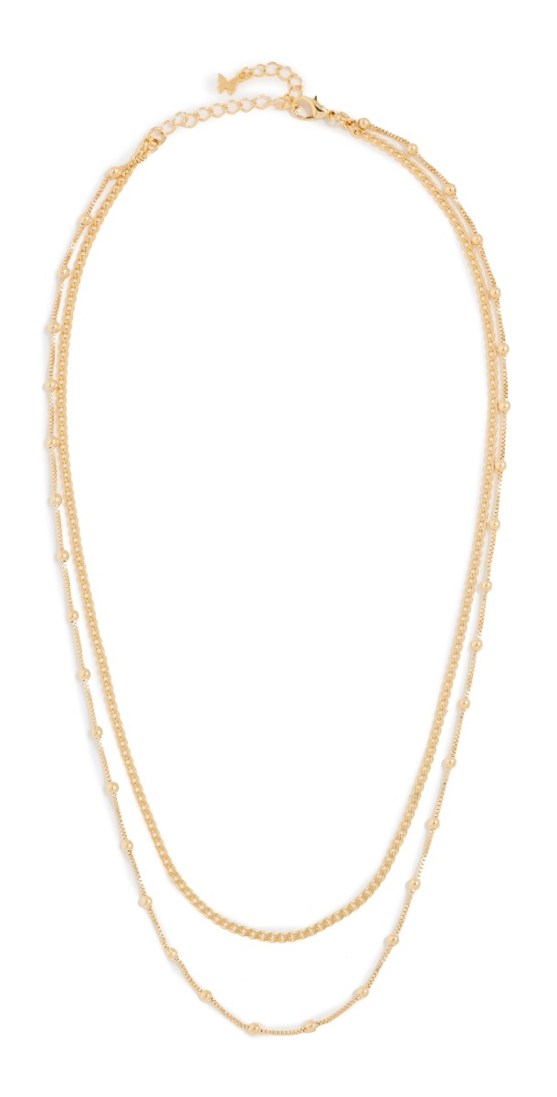 By Adina Eden Cuban X Beaded Ball Double Chain Necklace Gold