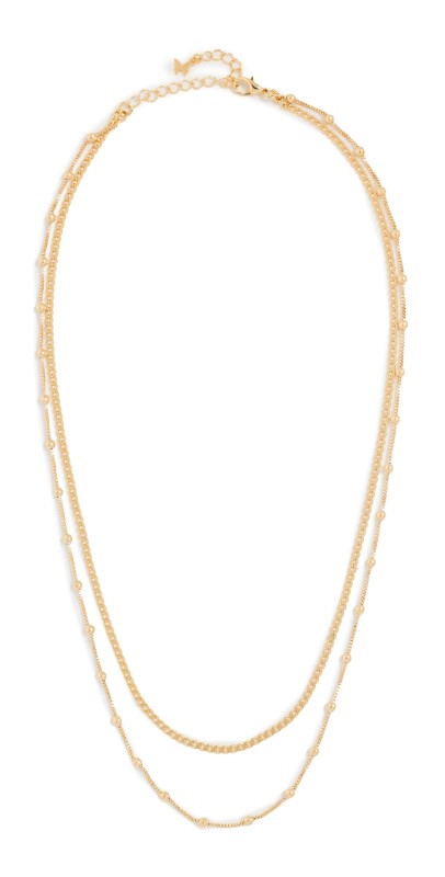 By Adina Eden Cuban X Beaded Ball Double Chain Necklace Gold