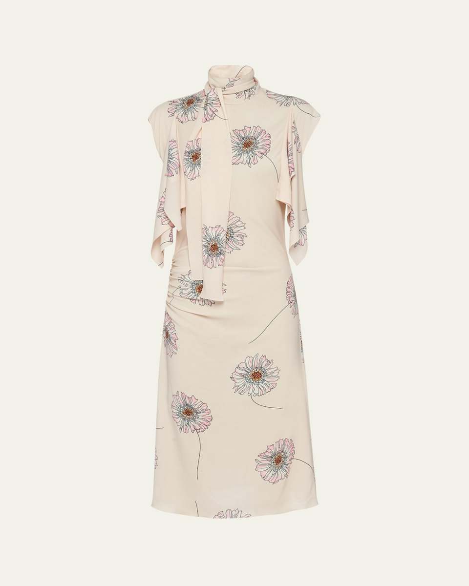 Sable Gerbera Tie-Neck Midi Dress