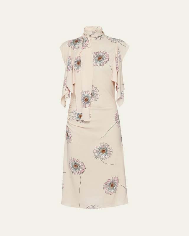 Sable Gerbera Tie-Neck Midi Dress