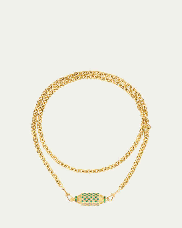 18K Yellow Gold Diamond and Emerald Locket Necklace
