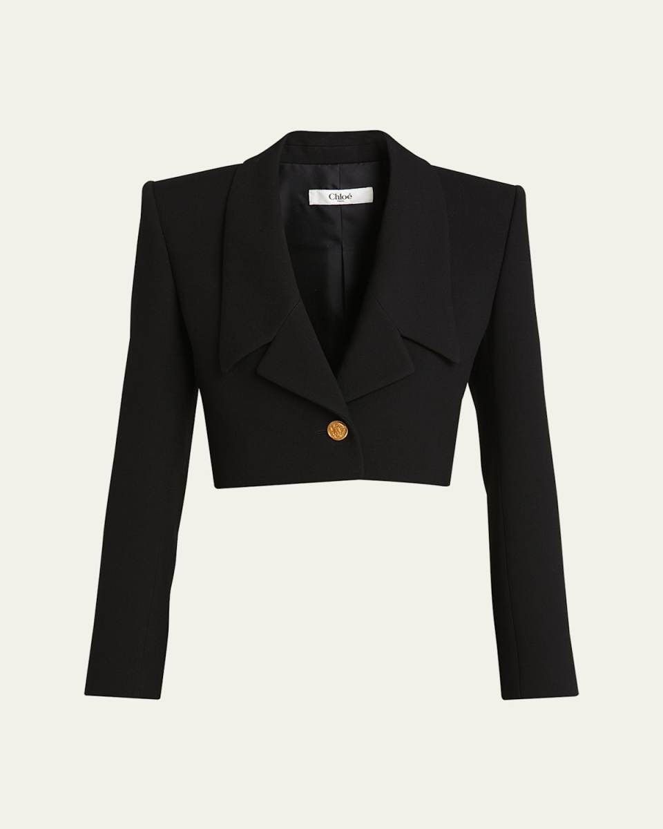 Shrunken Wool Crepe Cropped Blazer