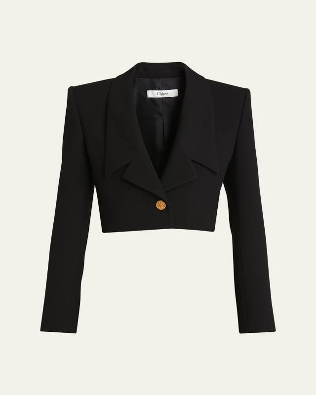Shrunken Wool Crepe Cropped Blazer
