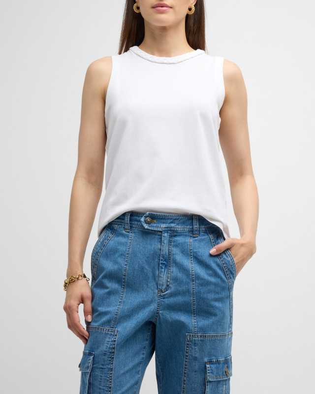 Sleeveless Stretch Cotton Braided Tee