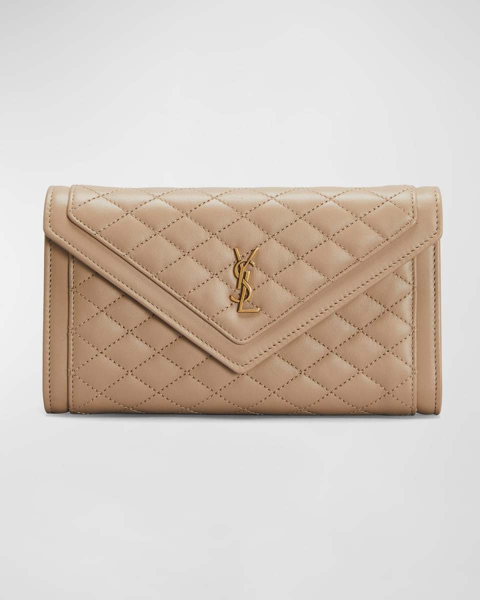 Gaby Large YSL Flap Wallet in Quilted Smooth Leather