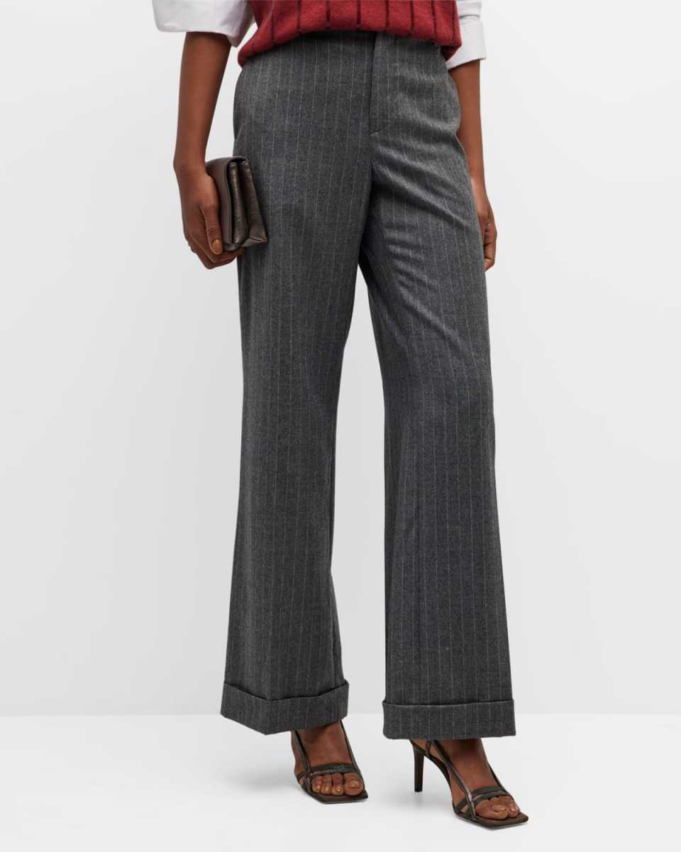 Sparkle Pinstripe Pleated Pants with Hollywood Cuffs