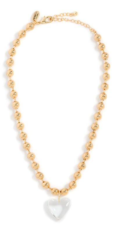 Kenneth Jay Lane Beaded Heart Necklace Gold/Clear
