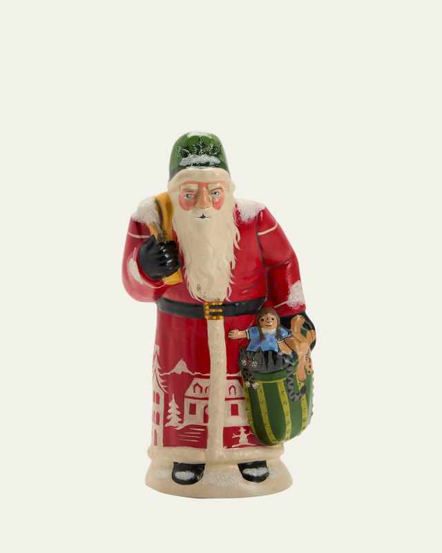 Red Village Scene Santa Figurine