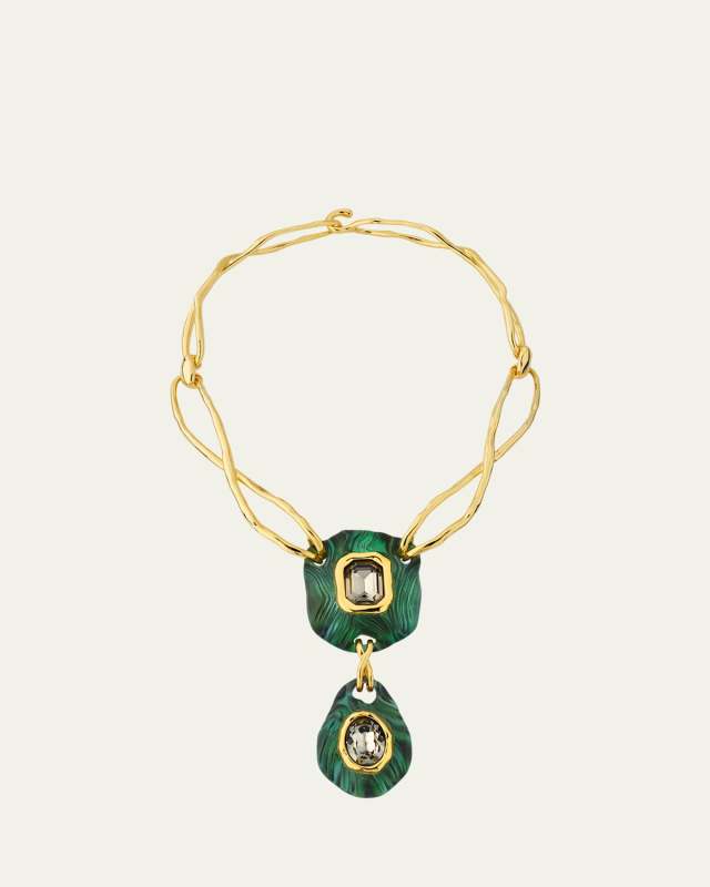 Madera Hand-Painted Lucite and Crystal Brass Drop Necklace