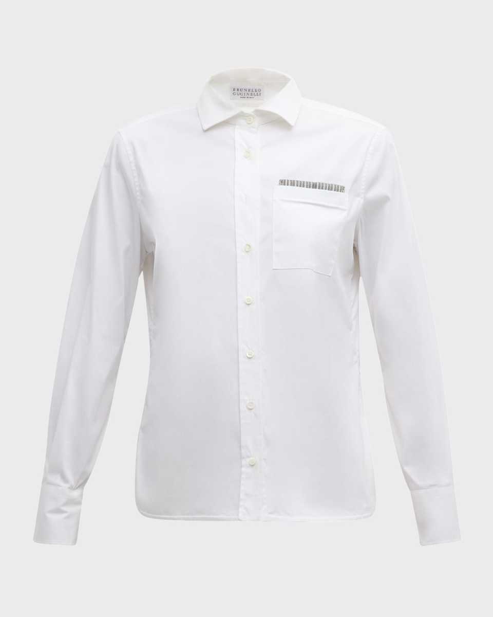 Monili Trim Poplin Button Down Top