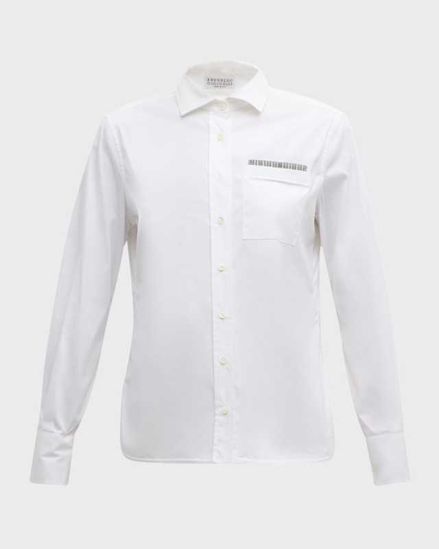 Monili Trim Poplin Button Down Top