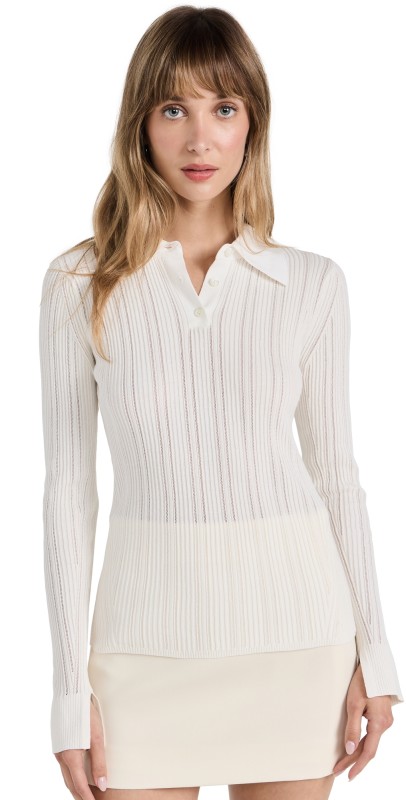 3.1 Phillip Lim Variegated Rib Polo Pullover Ivory