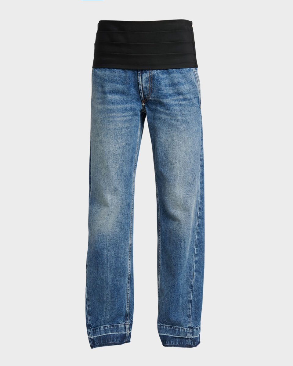 Mid-Rise Cummerbund Straight-Leg Vintage Blue Wash Jeans