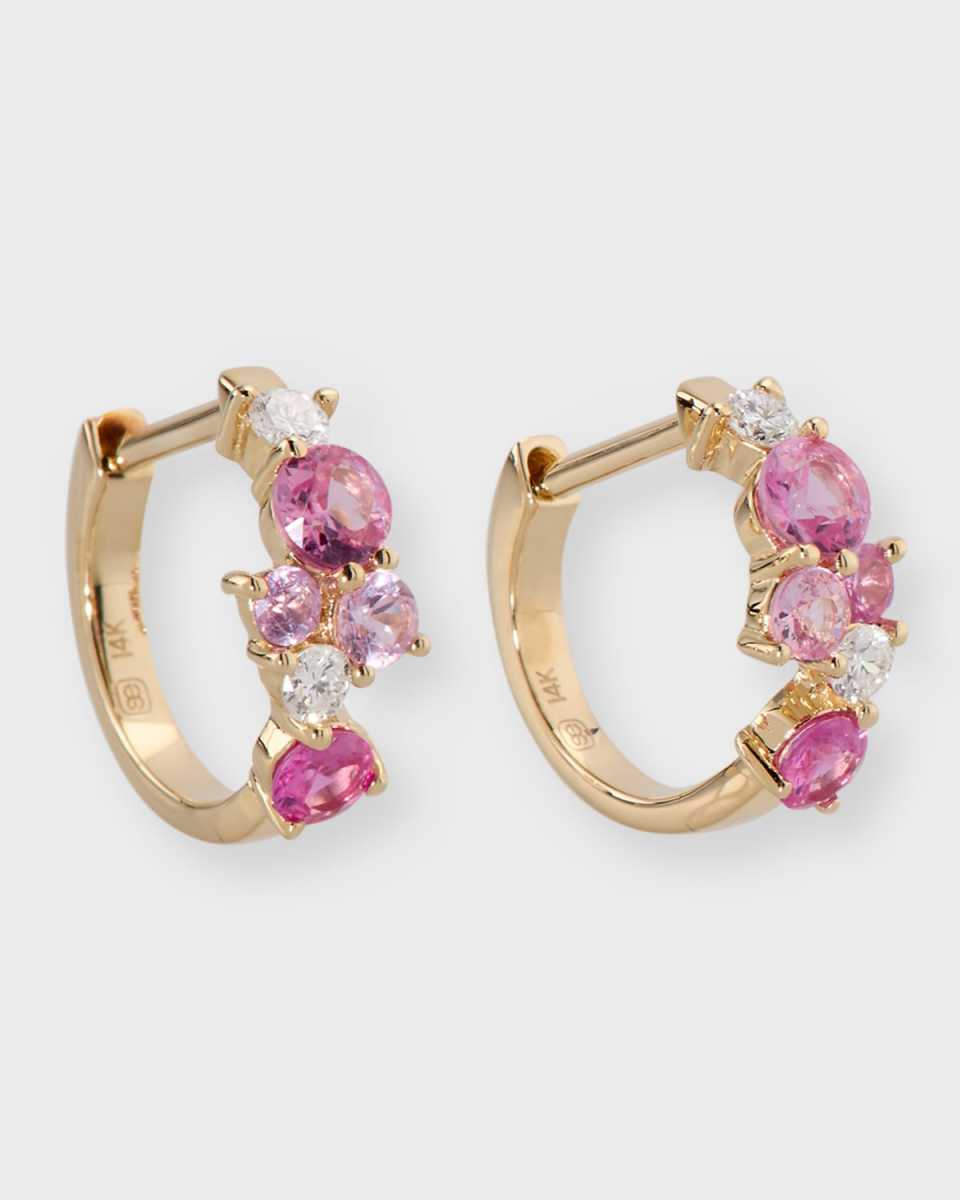 14k Diamond and Pink Sapphire Huggie Earrings