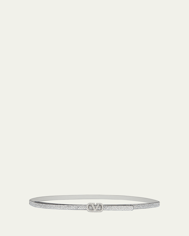 V-Logo Signature Rhinestone Leather Belt
