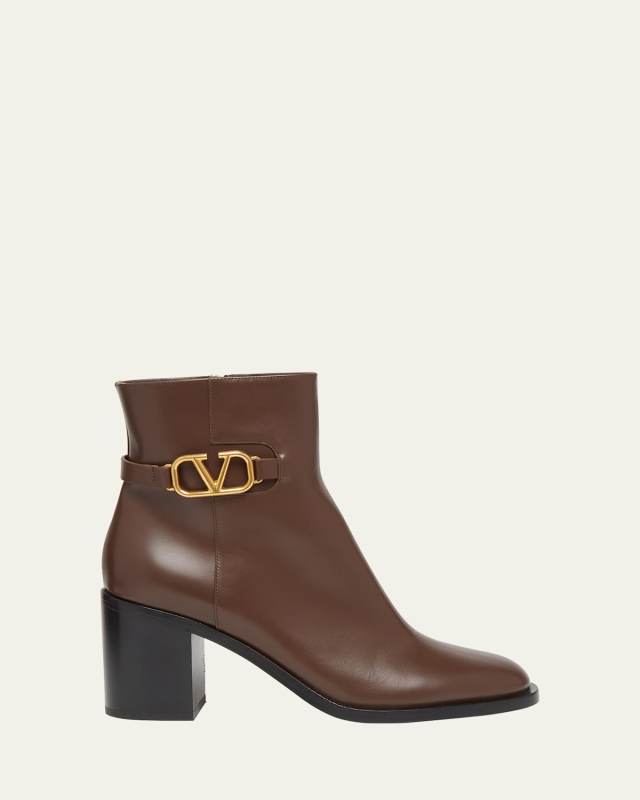 VLogo Leather Block-Heel Ankle Boots