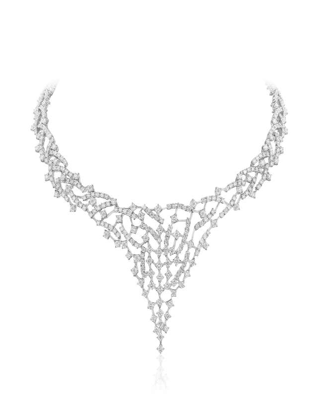 18K White Gold Diamond Trellis Necklace