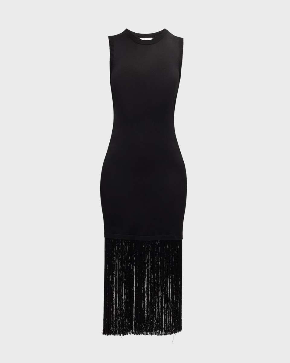 Fiver Knit Fringe-Hem Midi Dress