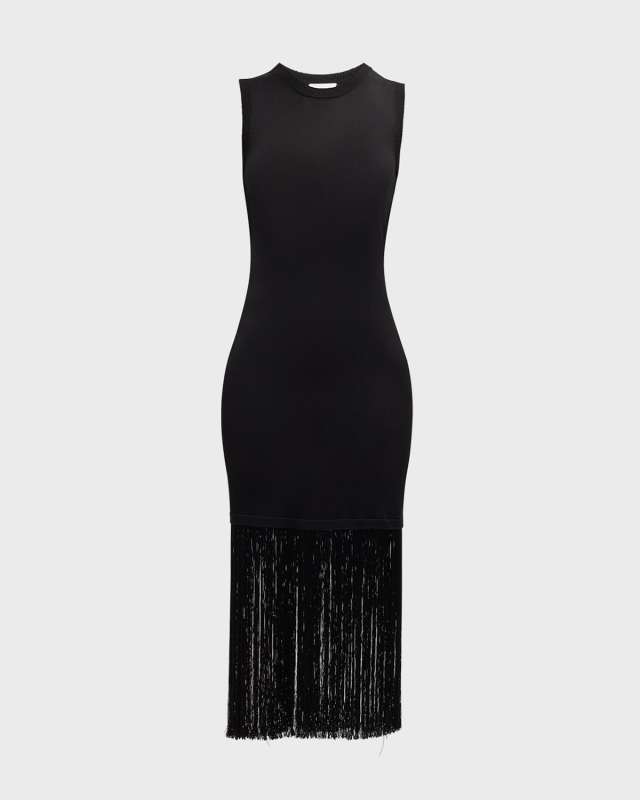 Fiver Knit Fringe-Hem Midi Dress