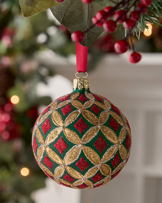 Matte Ball Christmas Ornament with Glitter Design