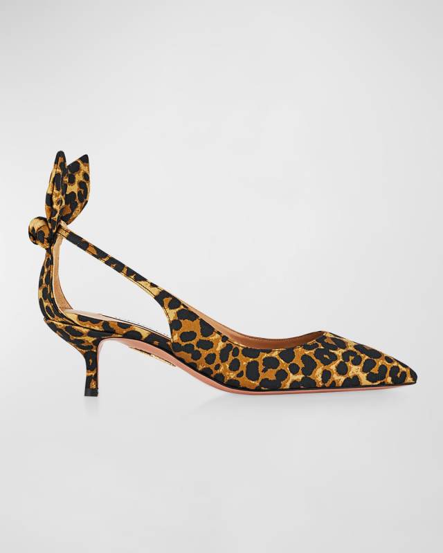 50mm Leopard Bow Kitten-Heel Pumps
