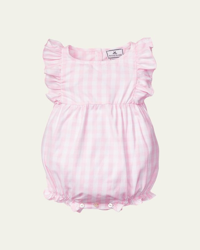 Girl's Pink Gingham Ruffled Romper, Size Newbor