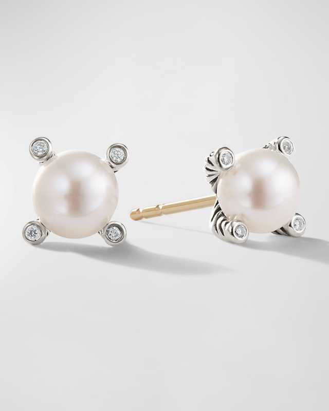 Cable Collectibles Pearl Earrings with Diamonds and Silver, 7mm