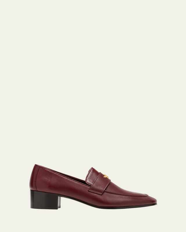 Leather Medallion Heeled Loafers