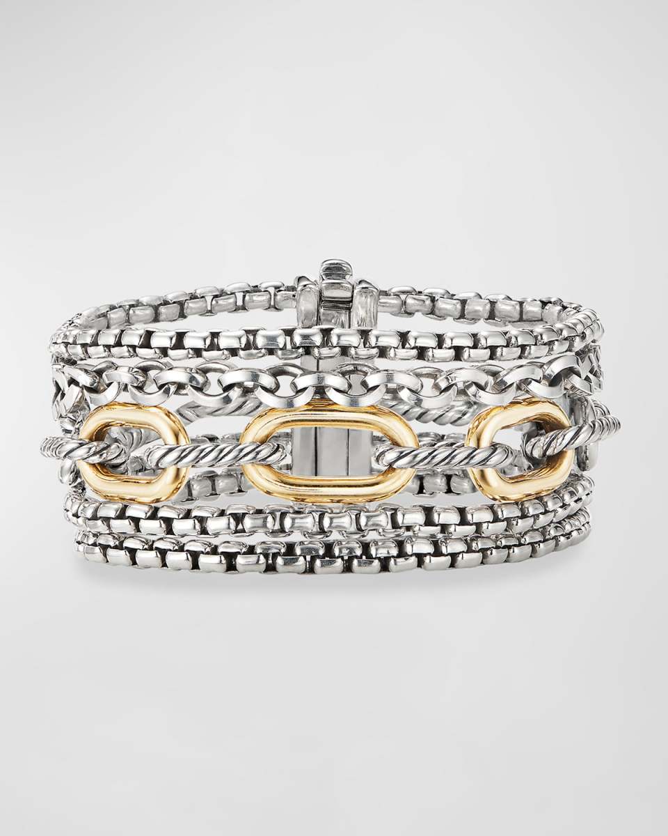 Multi Row Chain Bracelet in Silver with 18K Gold, 29mm