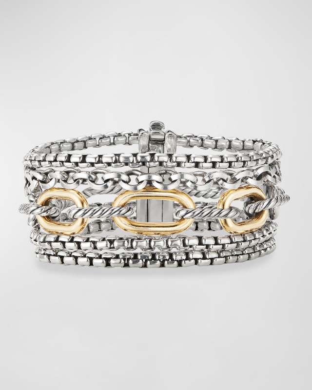Multi Row Chain Bracelet in Silver with 18K Gold, 29mm