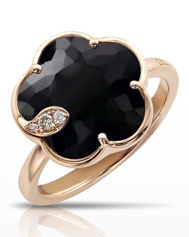 Joli 18k Rose Gold Black Onyx Floral Ring with Diamonds