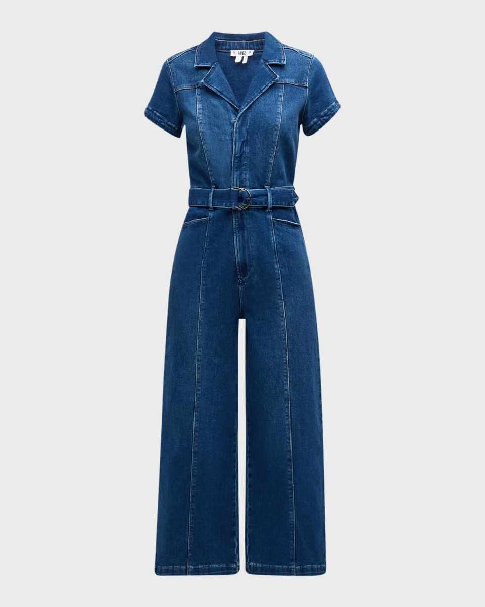 Anessa Short-Sleeve Denim Jumpsuit