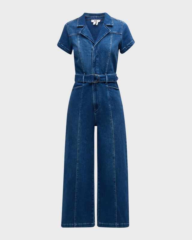 Anessa Short-Sleeve Denim Jumpsuit