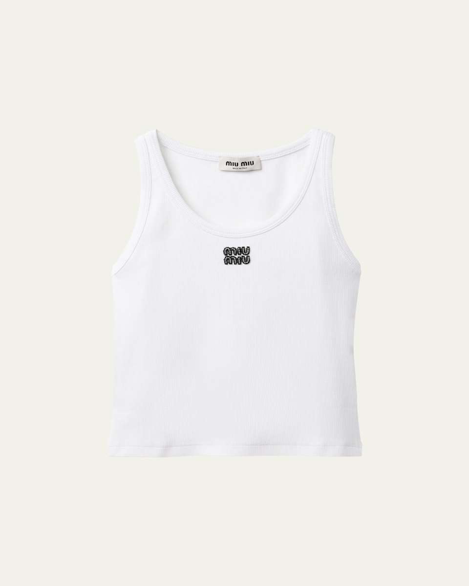 Logo Embroidered Ribbed Tank Top