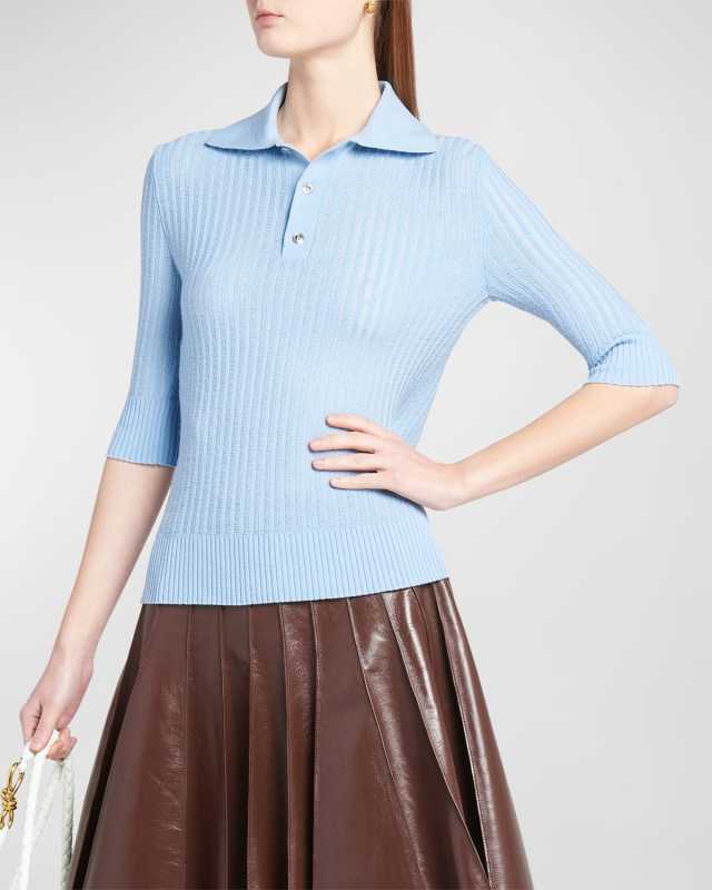 Ribbed Wool Polo Sweat