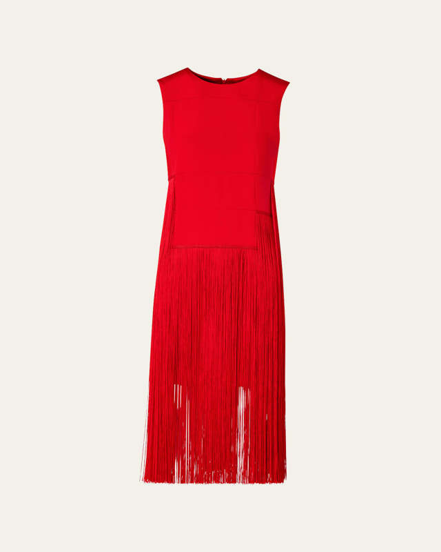Silk Crepe Fringe Midi Dress
