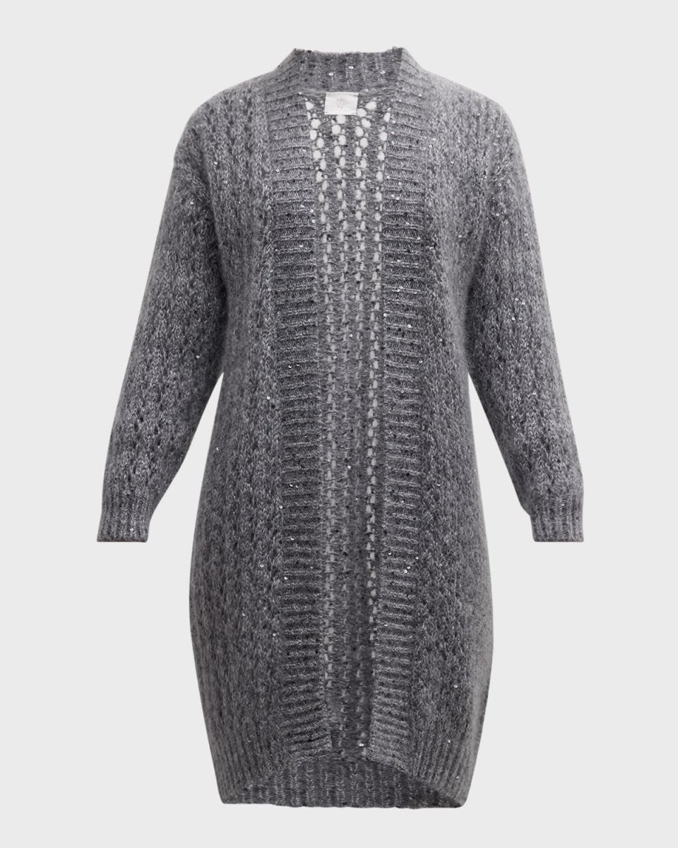 Open-Front Sequin Knit Cardigan