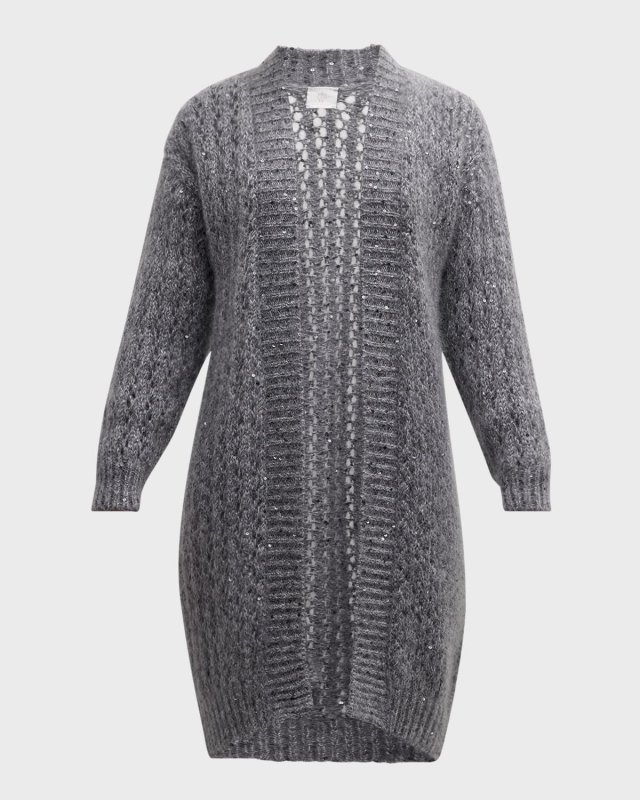 Open-Front Sequin Knit Cardigan