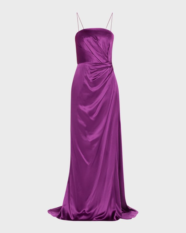 Strapless Satin Hand-Draped Gown with Slit