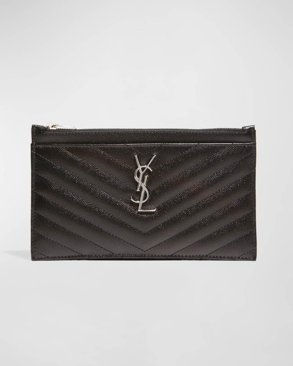 YSL Monogram Small Ziptop Bill Pouch in Grained Leather