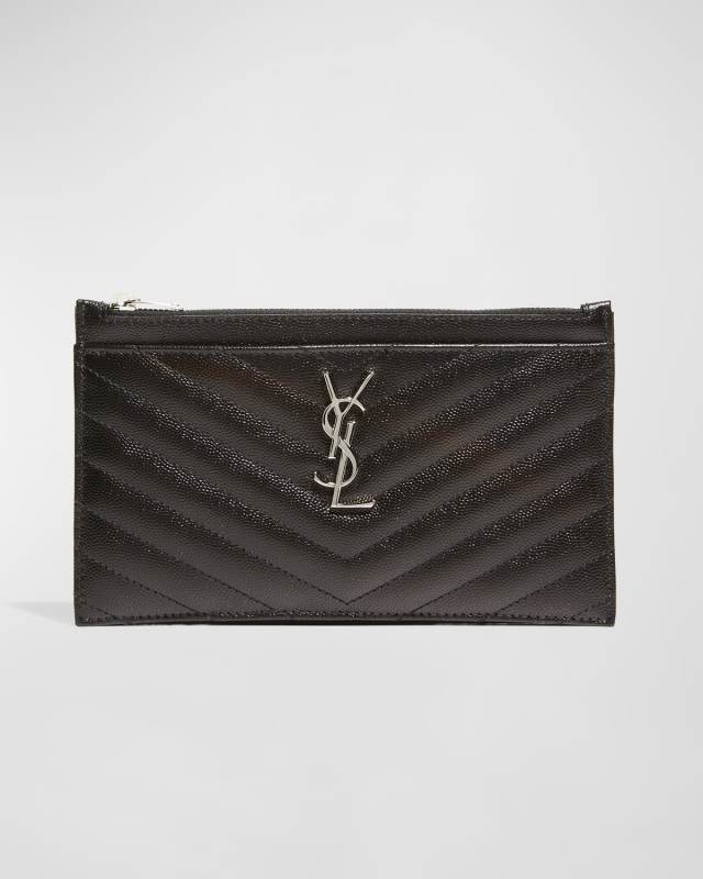 YSL Monogram Small Ziptop Bill Pouch in Grained Leather