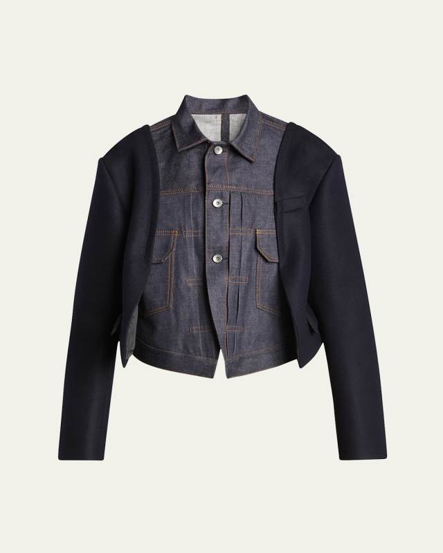Denim Jacket with Wool Melton Sleeves