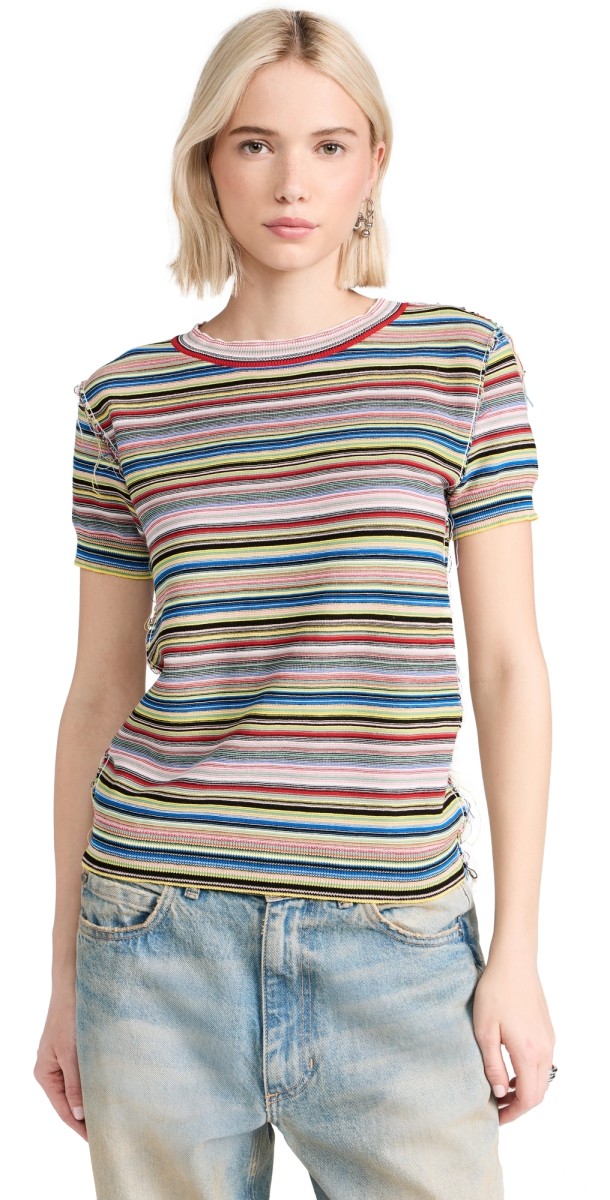 Maison Margielatriped Crewneck T-Shirttripes Color Mix