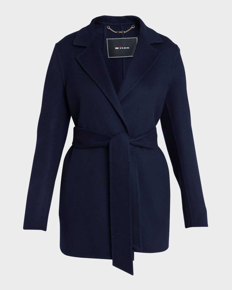 Belted Brushed Cashmere Short Wrap Coat
