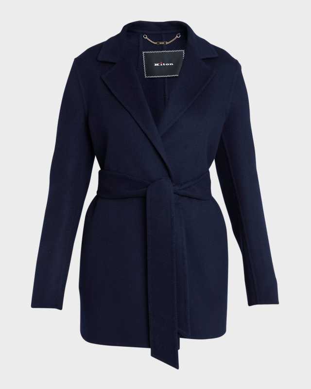 Belted Brushed Cashmere Short Wrap Coat