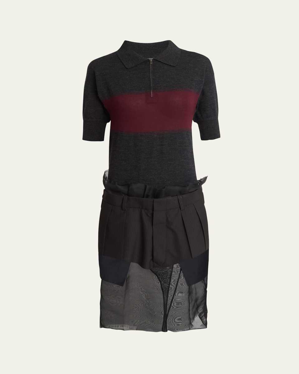 Stripe Polo Wool Hybrid Midi Dress